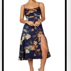 Petal & Pup Brand Alejandra Cowl Neck Midi Dress Blue Floral Print Size 6